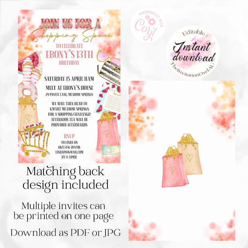 Kmart Shopping Challenge Invitation. Instruction Sheet Included EDITABLE TEMPLATE, Shopping