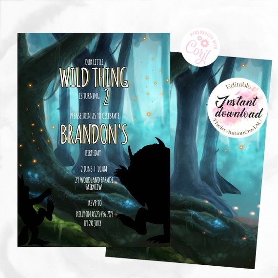 Wild Thing Invitation 5x7 or 6x4 Sized EDITABLE TEMPLATE 