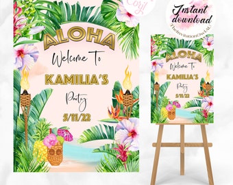 Aloha Hawaiian Welcome Sign, EDITABLE TEMPLATE, A3 Size