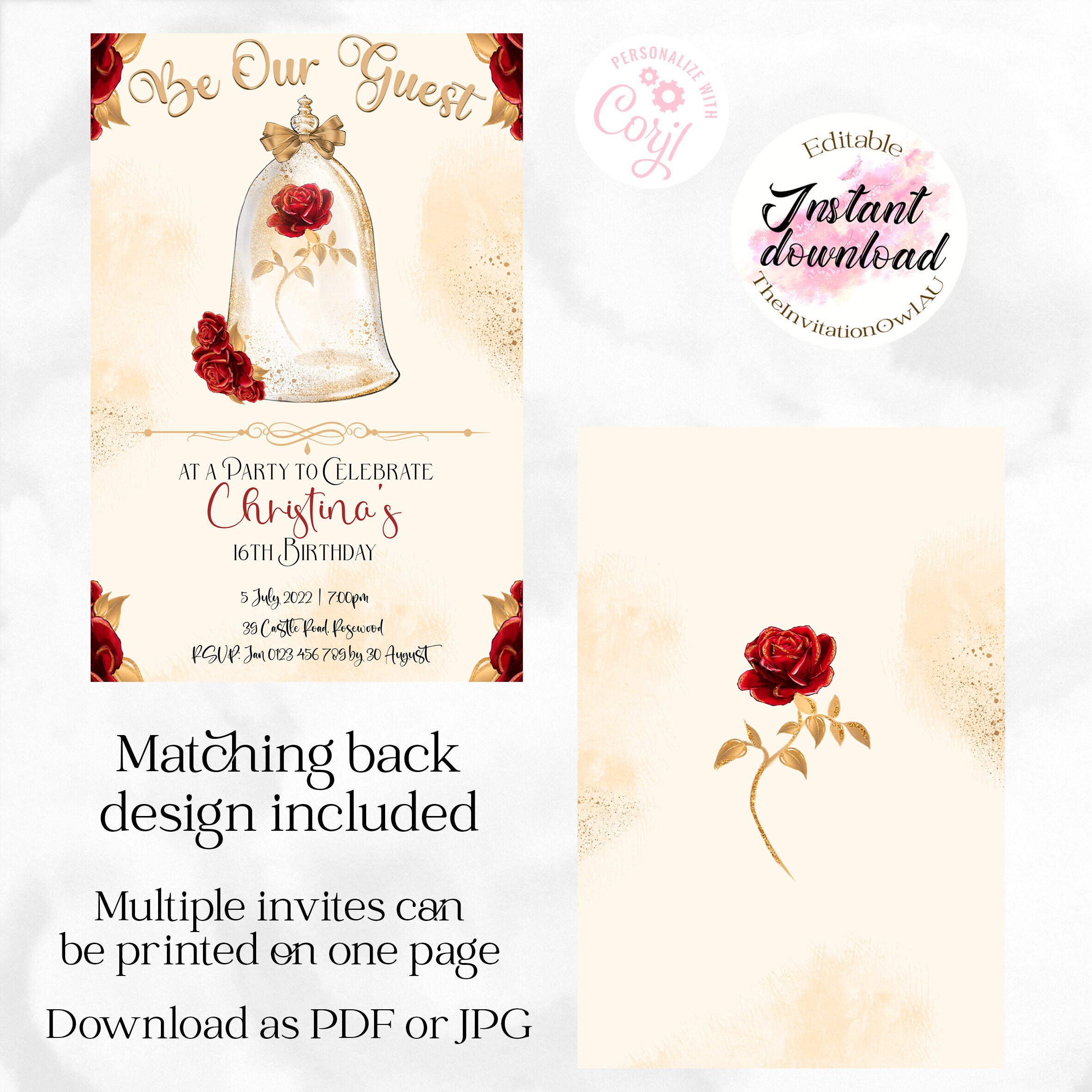 Be Our Guest Invitation, 5"x7" or 4"x6" EDITABLE TEMPLATE, Birthday ...