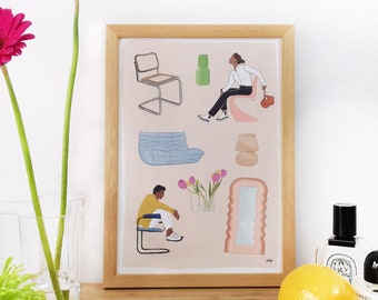 Illustration in Pastel Colors - Interior Design Artwork - Decorative Digital Print for Studio/Office - Dreamy Interiors