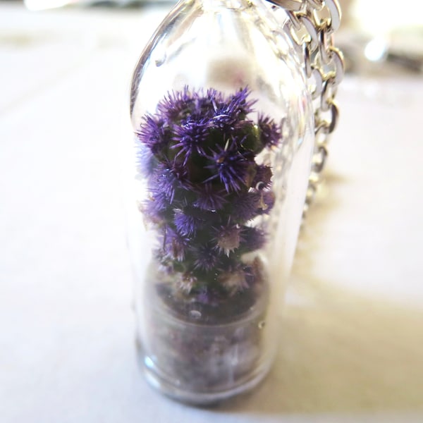 Cactus necklace, purple cactus pendant Real Cactus Jewelry, Artificial Cactus terrarium, Botanical necklace, gift for her  cactus pendant