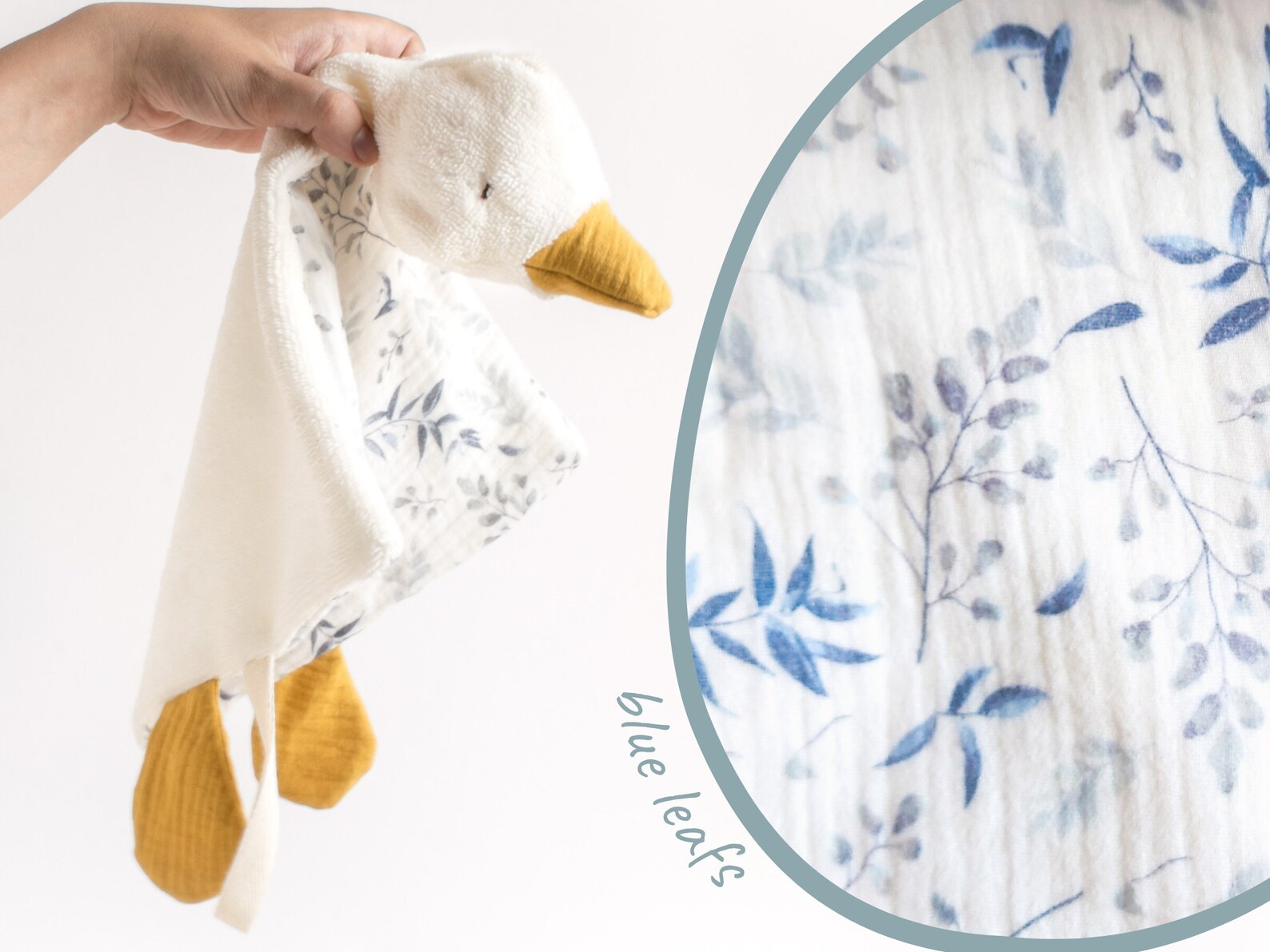 White Goose Baby Lovey With Floral Mimosa Pattern Muslin. Etsy