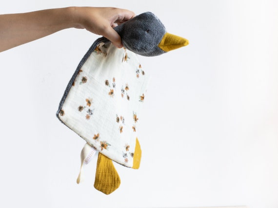 Personalized Goose Lovey: Floral Muslin Baby Toy, Gender Neutral Gift