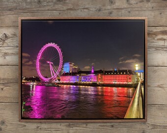 London Eye Framed Canvas Print:  From Westminster Bridge with County Hall and River Thames