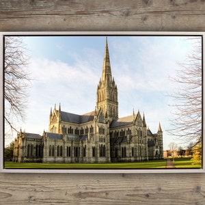 Salisbury Cathedral Framed Canvas Print: With no scaffolding - Magna Carta anniversary