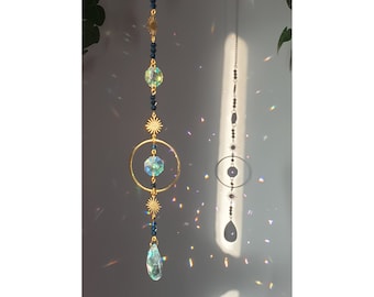 Sonne Suncatcher Sonnenfänger Lichtfänger Regenbogen Glasperlen Fensterdeko Sonne Sunshine  blau Perlen Prisma Wicca Witch Kristall Boho