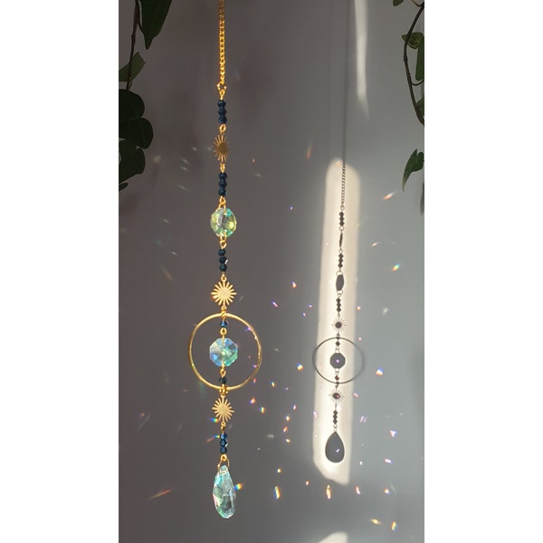 Sonne Suncatcher Sonnenfänger Lichtfänger Regenbogen Glasperlen Fensterdeko Sonne Sunshine  blau Perlen Prisma Wicca Witch Kristall Boho