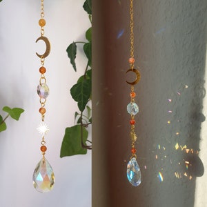 Carnelian Suncatcher Suncatcher Lightcatcher Rainbow Glass Beads Window Decoration Sun Moon Pendant Gemstone