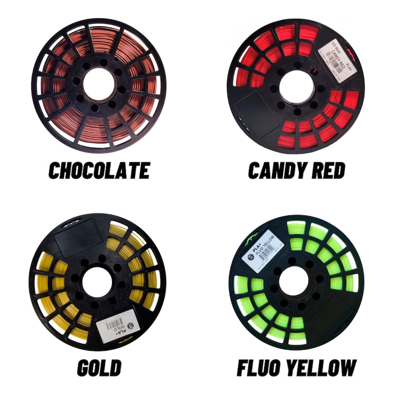 Chocolate PLA Filament
candy red PLA Filament
gold PLA Filament
fluo yellow PLA Filament