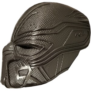 May include: A black plastic 3D printed mask with a textured surface and a geometric design. The mask has a raised ridge around the eyes and a small opening for the mouth.