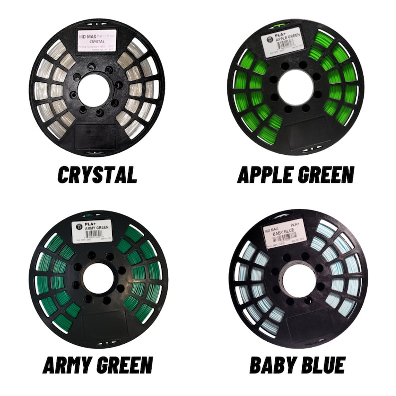 Crystal PLA Filament, Apple Green PLA Filament, Army green PLA Filament, Baby Blue PLA Filament