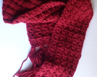 Hand Knit Winter Scarf - Red