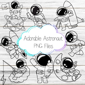 Arquivos PNG de astronauta espacial fofo para Cricut - Pacote infantil de pesca na lua Rocket Jetpack para espaço sideral