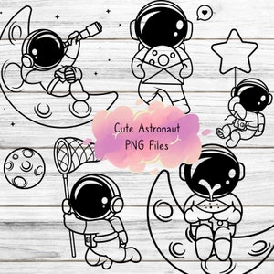 Niedliche Astronaut PNG-Dateien für Cricut - Kids Space Rakete Mond Celestial Outerspace Bundle