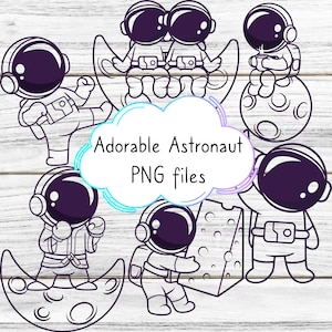 Niedliche Weltraum Astronaut PNG Dateien für Cricut - Kids Outerspace Rakete Jetpack Mond Angeln Bundle
