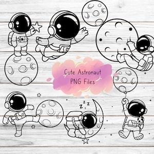 Simpatico astronauta astronauta su Moon Space File PNG per Cricut - Kids Space outerspace Bundle 3