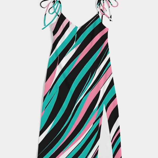 Colorscape Striped Women's Tie Strap Split Dress