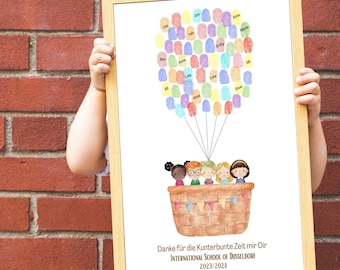 Vingerafdruk kunst aandenken van student eindejaarscadeau van klas Afdrukbaar leraarscadeau, bedankt leraar waardering cadeau van kinderen