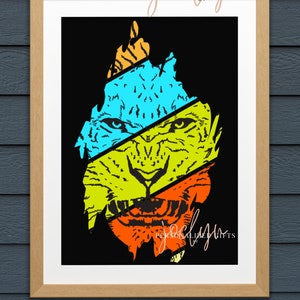Colorful Lion, Lion Face Art Print, Lion Head Colorful