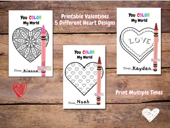 Valentines Card Printable Coloring Valentine Printable | Etsy