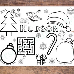 Christmas Coloring Poster, Printable Placemat Activity Coloring Page Kids Personalized