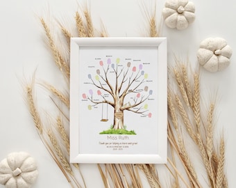 Fingerprint Tree Teacher Appreciation Gift Classroom Keepsake Digital Download Printable Art Student Handprint Class Piece Retirement