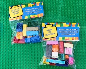 Recuerdos de fiesta de cumpleaños con bloques de construcción: regalos de clase personalizados, juguetes de ladrillo de agradecimiento, recuerdo de fiesta de cumpleaños para niños y niñas, kit de fiesta