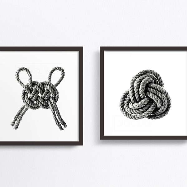 Nautical Decor Knot Print Set of Two, Maritime Inspired Knots, Coastal Beach Living Wall Art