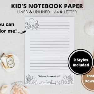 KDP afdrukbare briefpapierset met oceaanthema voor kinderen, onder de zee briefpapier, briefschrijfset, kleurend briefpapier