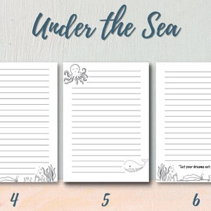 KDP Printable Ocean Themed Stationery Set for Kids, Under the Sea ...