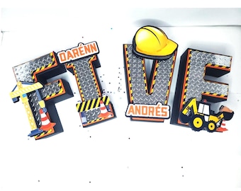Letras 3D para Festa de Aniversário com Tema de Escavadeira: Decoração para Festa de Construção