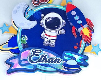 宇宙をテーマにしたケーキトッパー：宇宙飛行士の誕生日パーティーデコレーション
