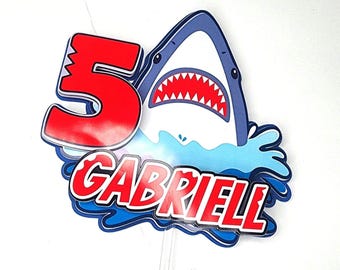 Shark cake topper: Beach Birthday Party Decoration