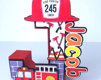Feuerwehrauto 3D Buchstabe: Feuerwehrmann-Geburtstags-Party Dekor