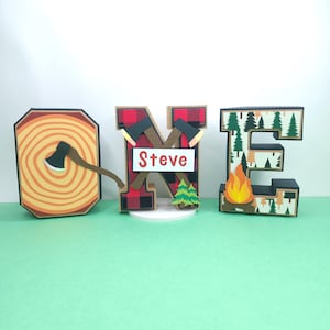 Lumberjack Buffalo Plaid 3D Letters: Birthday Party Table Decoration