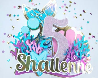 Adorno para pastel de cumpleaños de sirena: Fiesta personalizada bajo el mar