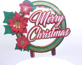 Adorno para tarta con purpurina navideña: centro de mesa para fiestas navideñas