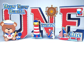 Nautical 3D letter, Nautical Birthday Party, Anchor Party Decoration, Nautical Boat Birthday Decoration, navy nautical Birthday, Bear Marine