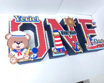 Nautical 3D letter, Nautical Birthday Party, Anchor Party Decoration, Nautical Boat Birthday Decoration, navy nautical Birthday, Bear Marine