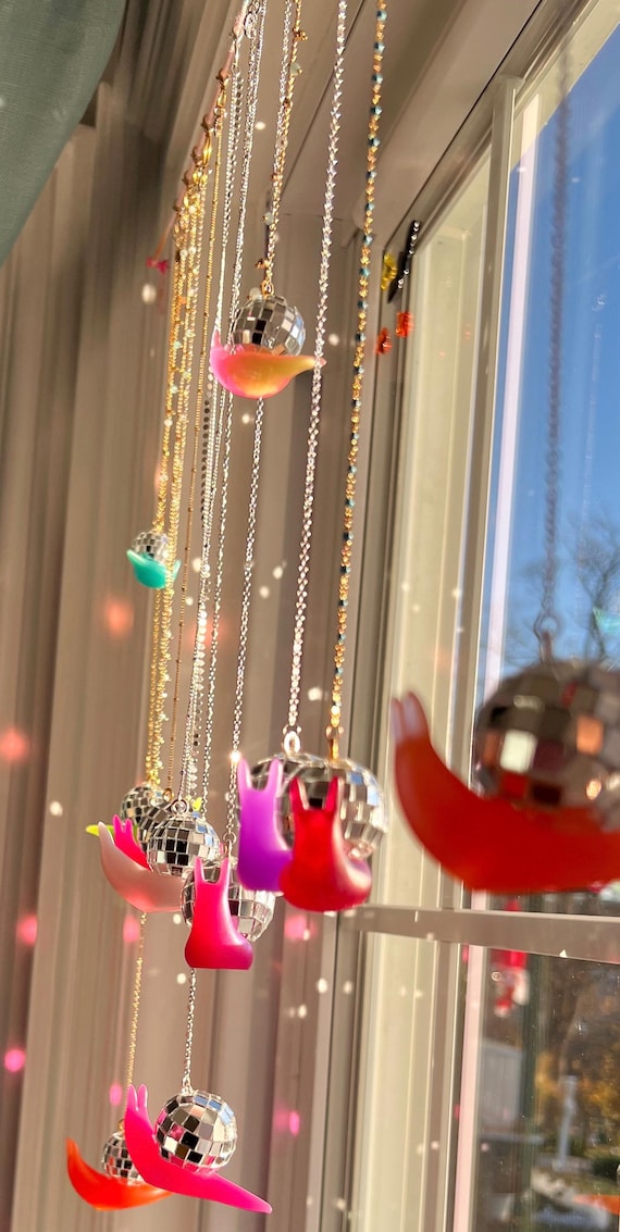 Disco Snail Figurine Suncatcher, Dopamine Decor, Rainbow Snail Figurine, Neon Home Decor, Kawaii Decor, Sun Catcher Window Figurine