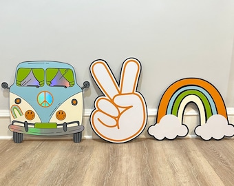 2 ft hippie party cutouts, groovy birthday, boy hippie birthday, two groovy theme, groovy centerpiece, hippie van prop, groovy backdrop