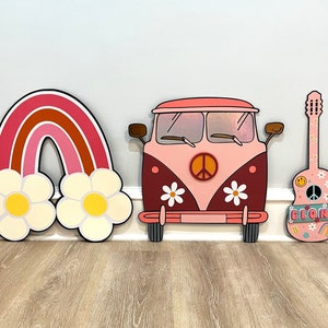 2 ft hippie party cutouts, groovy birthday, hippie birthday, two groovy theme, groovy centerpiece, hippie van prop, groovy backdrop