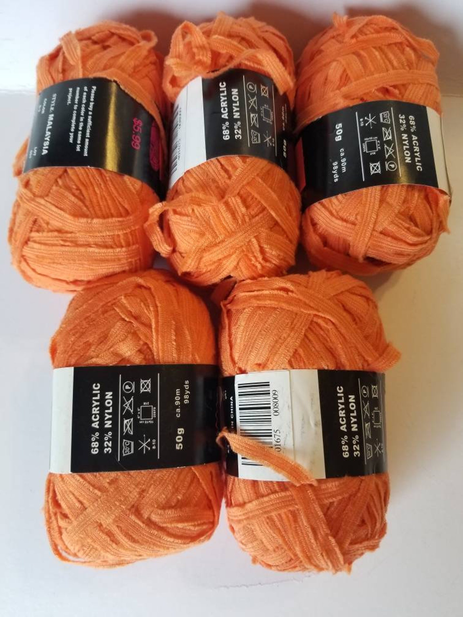 Orange Stretch Yarn. Lot of 5. Dynasty Brand. Style Malaysia. Etsy UK