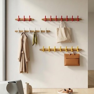 Modern Oak Coat Rack with Sliding 3D Printed Hooks