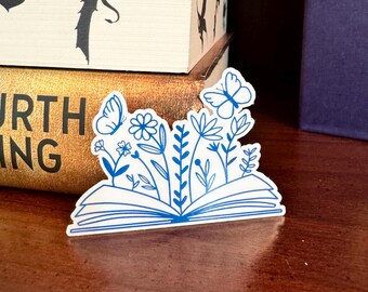 Bookish Kindle Sticker: Books & Flowers - Laptop, Journal, Water Bottle