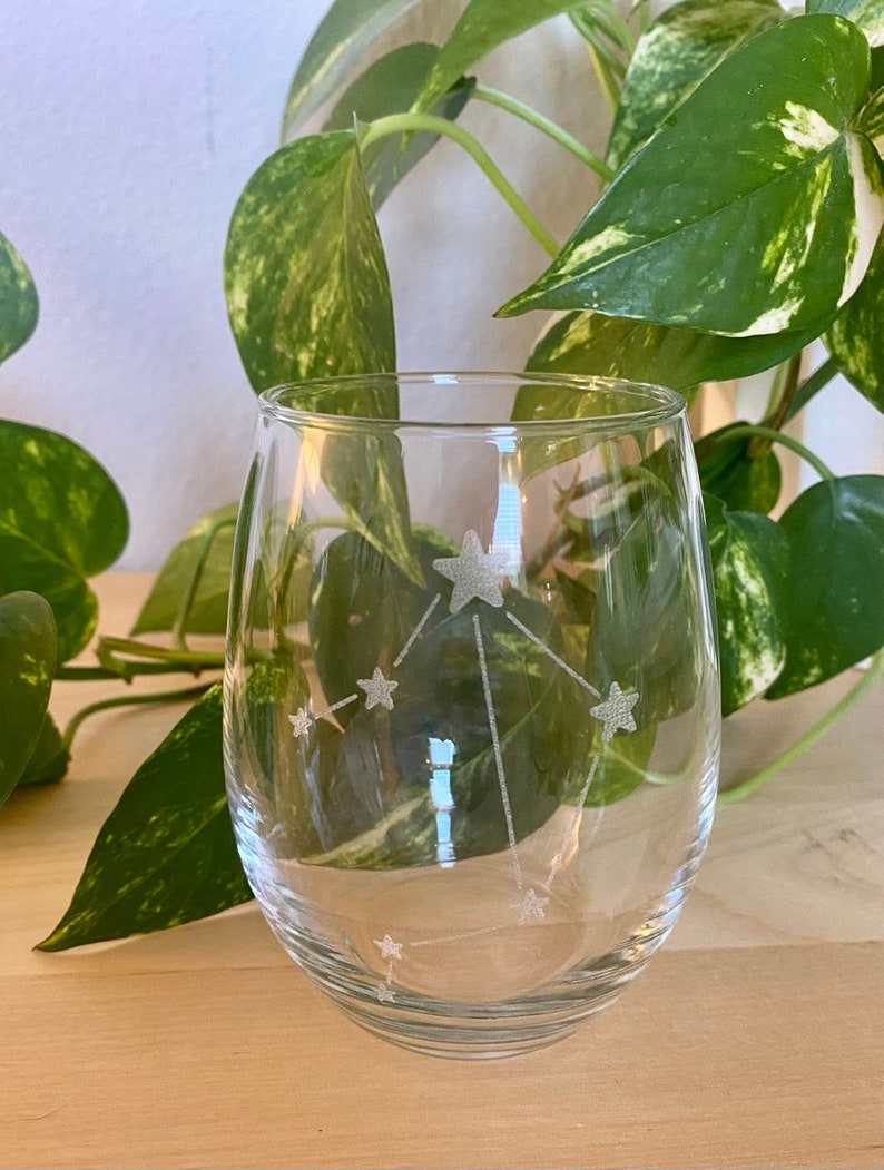 Zodiac Constellation Etched Wine Glass Star Etched Wine Glass Stemless Zodiac 15 Ounce Wine