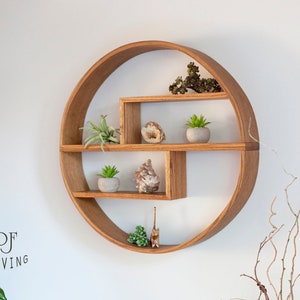 Solid red oak circle shelf Floating wall shelf. Modern design shelf. Crystals shelf. Essential oils shelf. Altar floating shelf