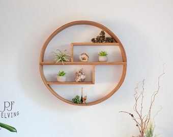 Red Oak Circle Shelf: Modern Floating Steam Bent Solid Wood Shelf