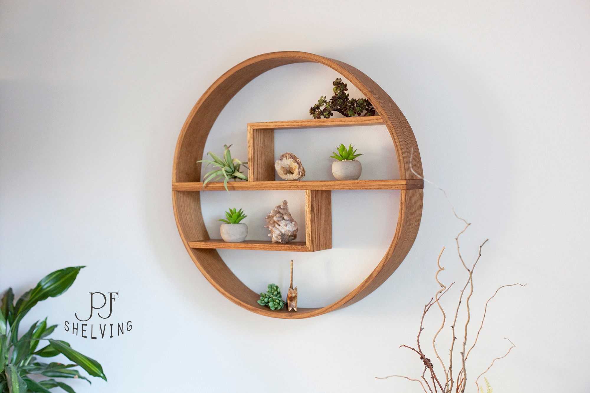 Wooden Round Floating Shelves, Black Large Wall Shelf – Admired By